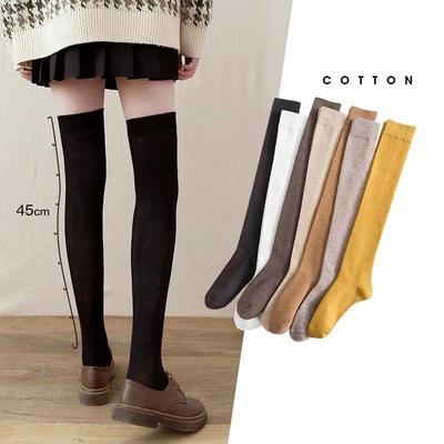 Cotton Knee-high Socks Women Fashion Casual Solid Color