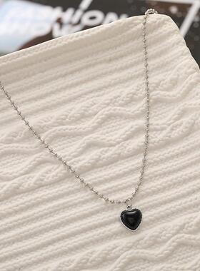Black Love Pendant necklace women粗炼条项炼黑色爱心吊坠
