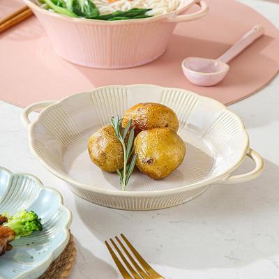 20CM Ceramic Salad Plate Sakura Relief binaural disc