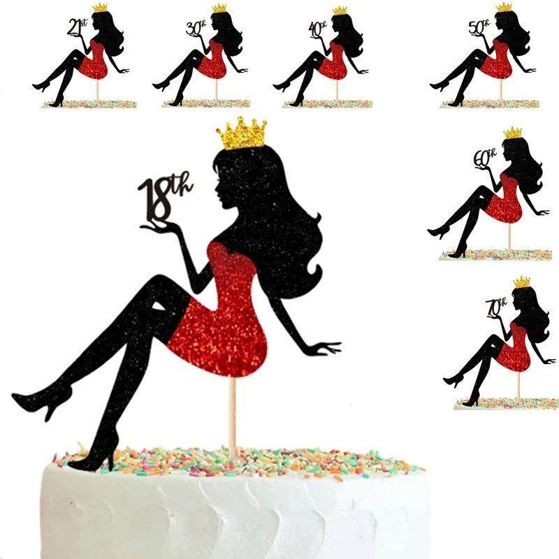 Red High Heels Lady 18 21 30th Happy Birthday Paper Cake Top
