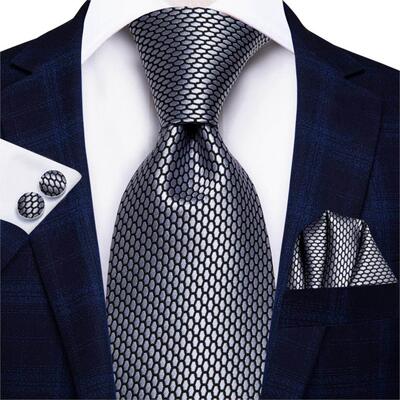 Hi-Tie 8.5cm Business Black Solid Paisley 100% Silk Men