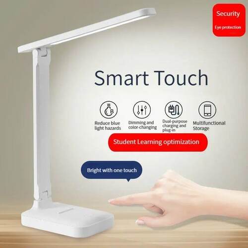 LED Touch Switch White Folding Desk Lamp Bedroom Bedside Stu