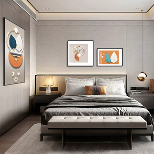 卧室背景墙壁画床头画 卧室床头挂画主卧装 饰画现代简约2023年新款