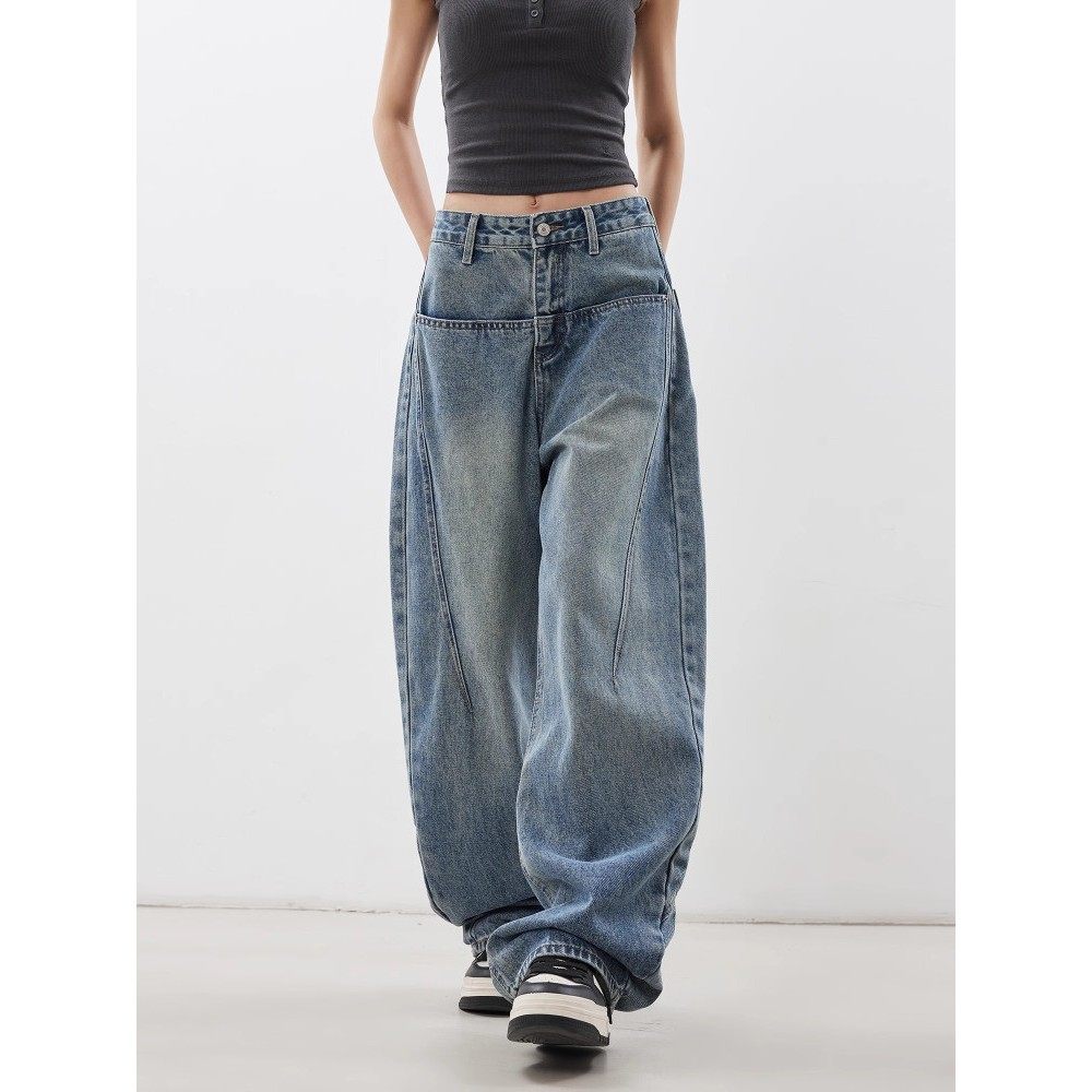 Michael Keble设计弯刀牛仔裤女性2025夏季宽松阔腿裤水洗高街裤,女装/女士精品,牛仔裤,淘宝优惠券,粉丝福利购,淘宝优惠卷