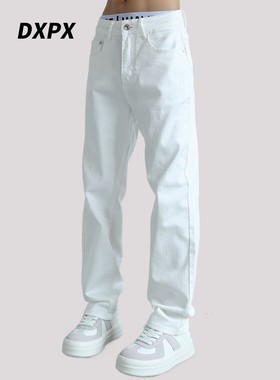 DXPX品牌专柜白色牛仔裤男直筒夏季宽松休闲弹力水洗美式覆古裤子