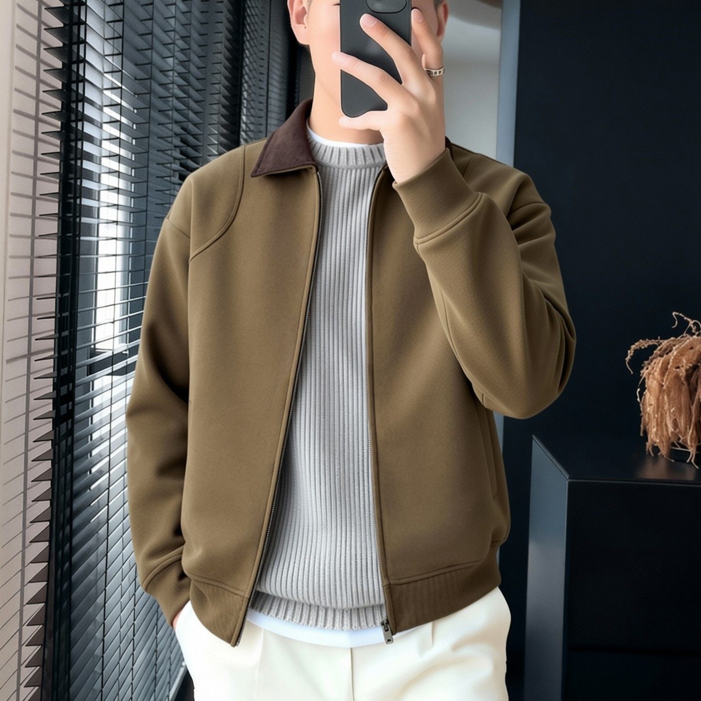 2025冬季新款复古风褐色长袖卫衣宽松休闲风翻领外套潮牌男装上衣,男装,大码上装,淘宝优惠券,粉丝福利购,淘宝优惠卷