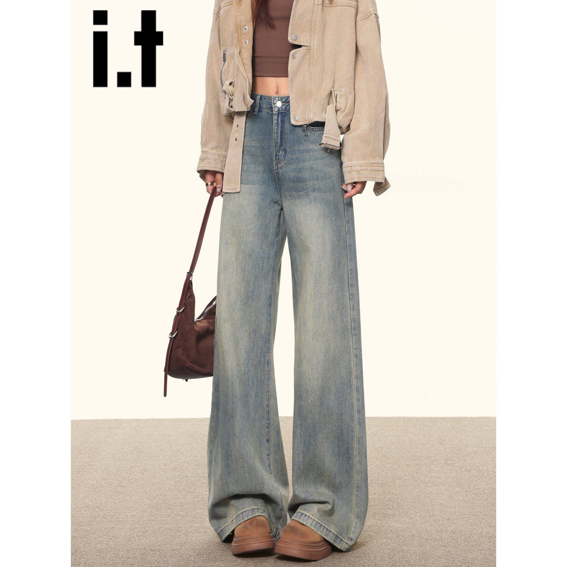 it:CHOCOOLATE覆古蓝加绒牛仔裤女2025新款秋冬做旧阔腿微喇叭裤,女装/女士精品,牛仔裤,淘宝优惠券,粉丝福利购,淘宝优惠卷