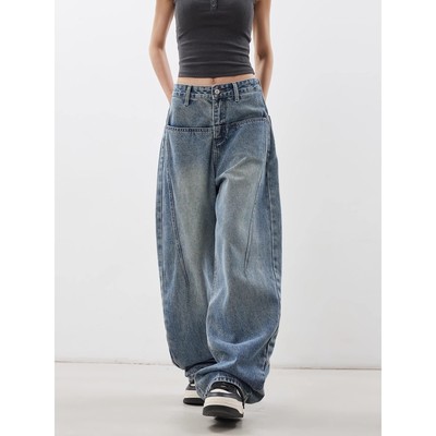 Michael Keble设计弯刀牛仔裤女性2025夏季宽松阔腿裤水洗高街裤