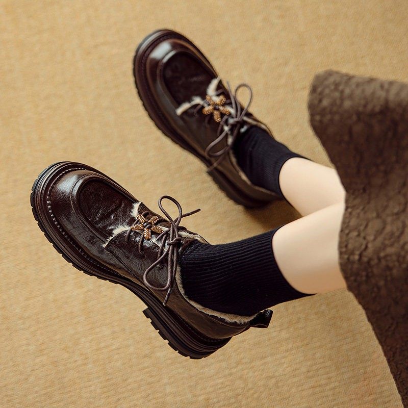 意大利Corso Venezia~覆古系带深口单鞋真皮厚底乐福鞋加绒小皮鞋,女鞋,深口单鞋,淘宝优惠券,粉丝福利购,淘宝优惠卷