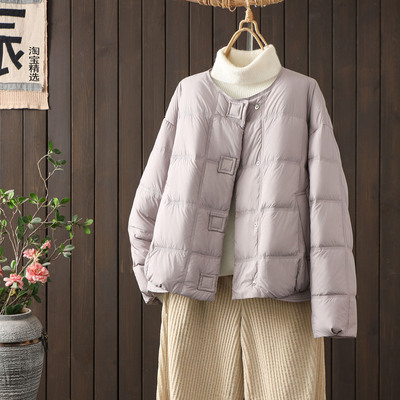 轻薄简约圆领羽绒服女短款韩版