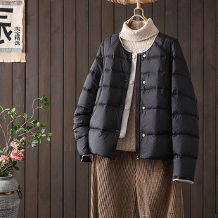 单排扣90鸭绒轻薄羽绒服女短款小个子2025冬新款圆领时尚保暖外套