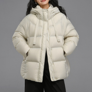 90白鸭绒中长款羽绒服女2025冬轻奢时尚软糯连帽飘带加厚保暖外套