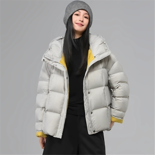 设计感撞色90鸭绒羽绒服女短款2025冬季新款连帽口袋韩版加厚外套