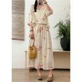 五分袖 新款 宽松显瘦百搭两件套 女2025夏季 高端大气纯苎麻刺绣套装