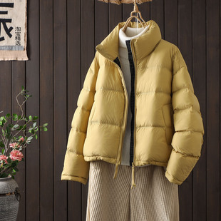 云朵感轻型加厚立领泡芙羽绒服女短款2025冬季新款时尚面包服外套