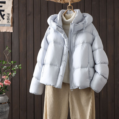 泡芙加厚连帽羽绒服女短款小个子