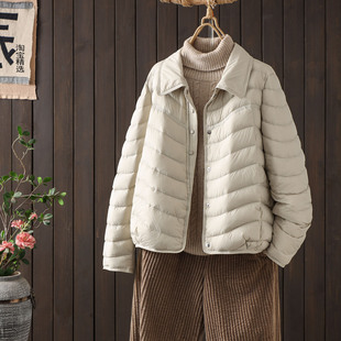 小个子翻领羽绒服女短款2025冬新款设计感单排扣90白鸭绒保暖外套
