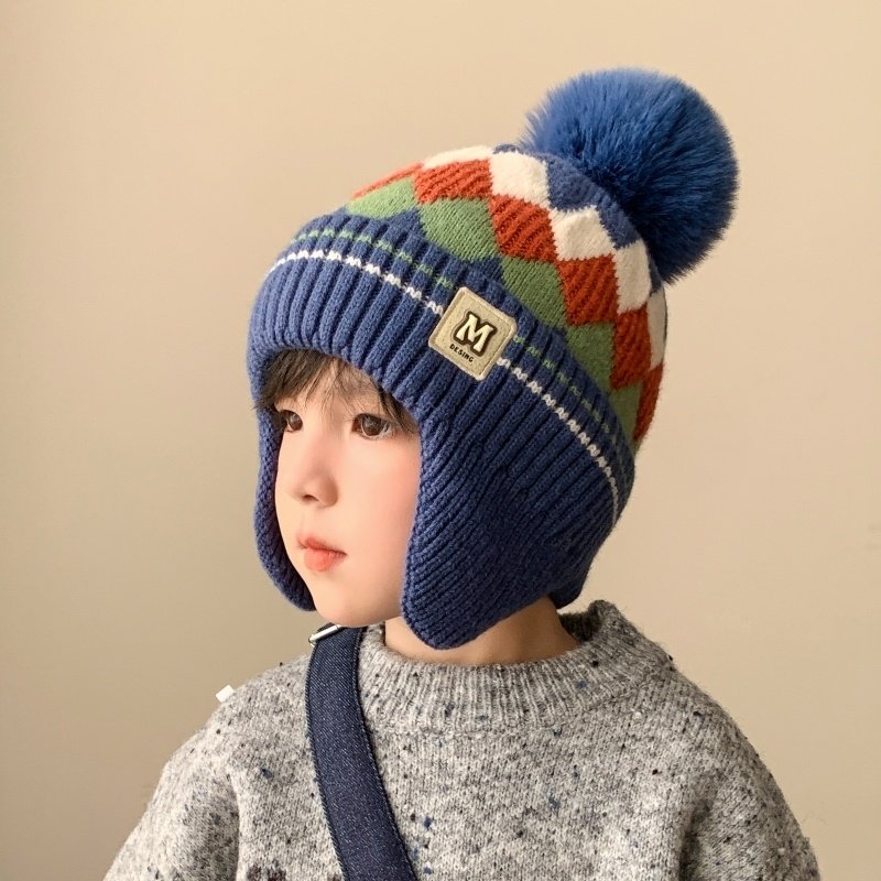 儿童秋冬帽子男童加绒韩版防风保暖毛线帽女孩套头宝宝针织护耳帽