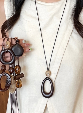 复古长款毛衣链不规则圆环吊坠项链女民族风可调节挂脖高级感配饰