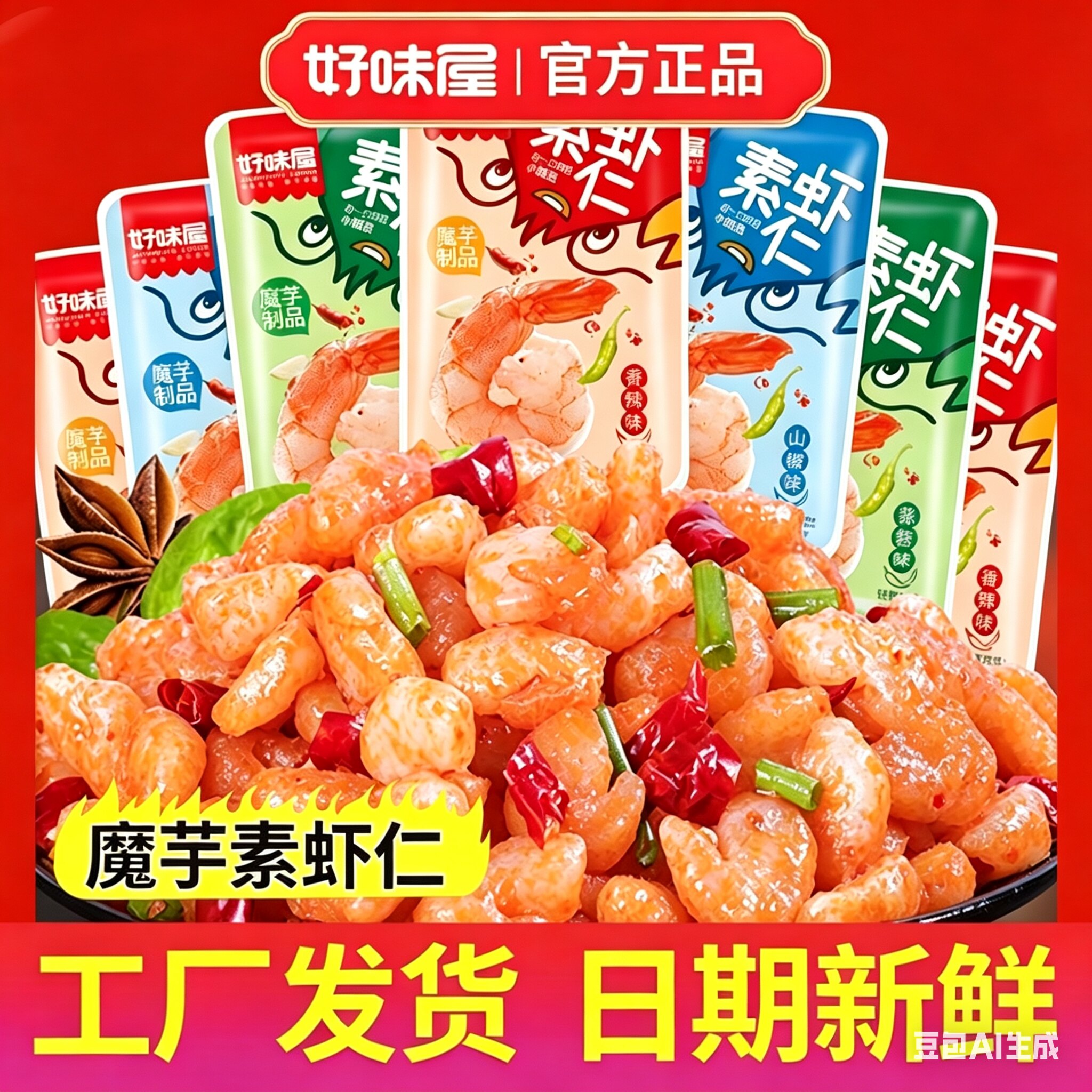 好味屋魔芋素虾仁素小龙虾香辣魔芋丝多口味解馋追剧宿舍零食小吃