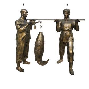 铸铜雕塑渔民捕鱼场景公园步行街商业街景观园林渔民人物雕塑厂家