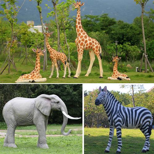 户外园林橱窗景观装饰大象斑马玻璃钢动物仿真长颈鹿大型雕塑摆件