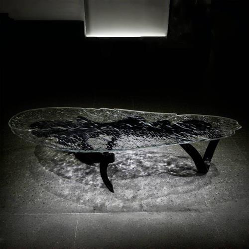 简易铂晶高透明狮水晶茶桌客厅家用树脂桌子水波纹茶桌立体中式风