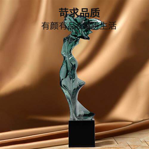 现代创意摆件透明树脂仿琉璃装饰品客厅酒店玄关水晶艺术工艺品
