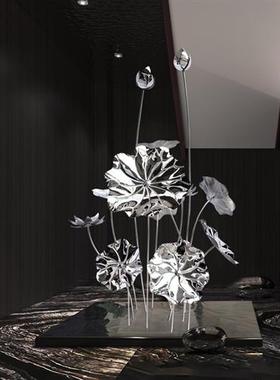 不锈钢荷花雕塑金属摆设庭院水景落地摆件酒店水池定制荷叶装饰品