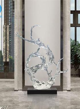 透明流水浪花摆件树脂雕塑客厅玄关抽象装饰艺术酒店会所大堂摆设