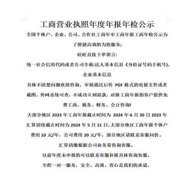 全国个体工商户年审公司营业执照年检年报注册注销变更异常补报