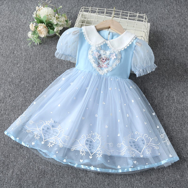 女童夏装2026新款爱莎公主裙儿童夏天纯棉艾莎连衣裙宝宝薄款裙子