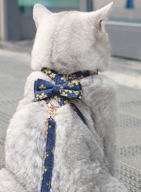 日式猫咪牵引绳柔软皮质猫咪专用工字背心式猫带防挣脱溜猫绳猫绳