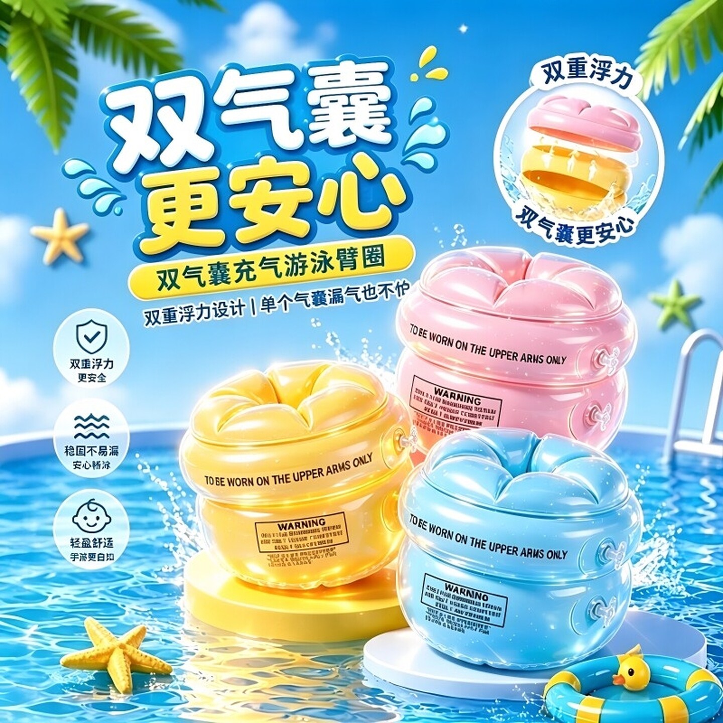 成人儿童游泳手臂圈学游泳装备水袖气囊男女宝宝浮袖漂浮臂圈加厚