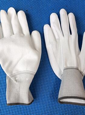 25款新款升朗L大码白色PU涂掌手套尼龙挂胶手套劳保工作静电防护