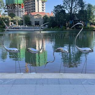不锈钢丹顶仙鹤白鹭鸟雕塑公园林售楼部处水池景金属装 饰摆件户外