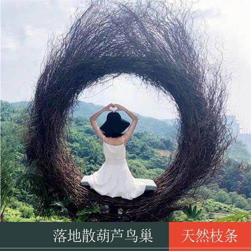 巴厘岛网红鸟巢秋千景区打卡婚纱拍摄道具创意圆形床户外吊篮名宿