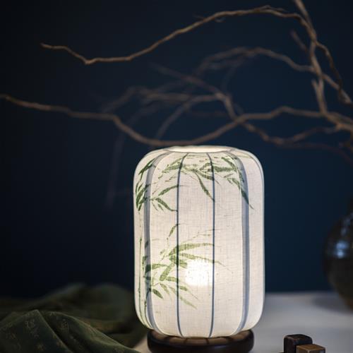 匠驰手工绘画艺术品松题材布艺卧室床头宫灯书房玄关装饰氛围台灯