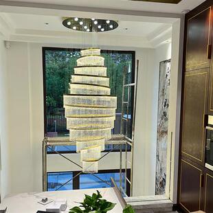 复式 楼轻奢水晶大型吊灯不锈钢挑高中楼中厅艺术别墅客厅楼梯间灯