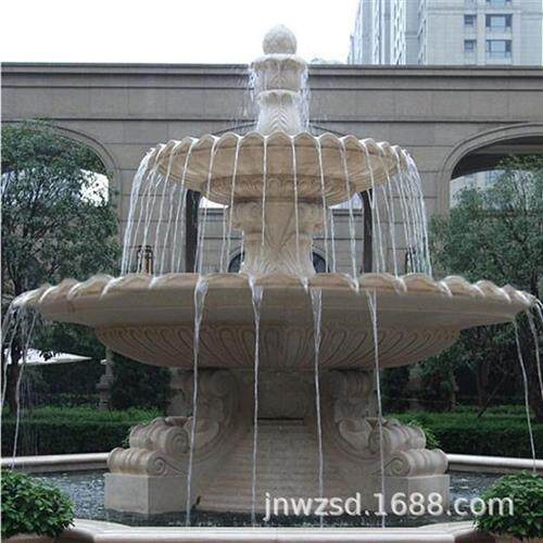 别墅欧式石雕喷水盘加工户外大型石制流水盘报价庭院石刻水盘图