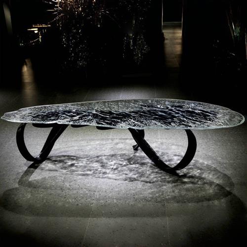 简易铂晶高透明狮水晶茶桌客厅家用树脂桌子水波纹茶桌立体中式风