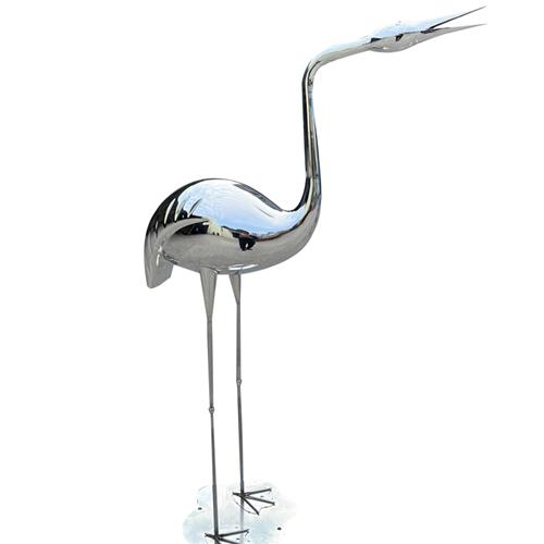 现货售楼处水池庭院装饰不锈钢仙鹤雕塑镜面火烈鸟白鹭玻璃钢摆件