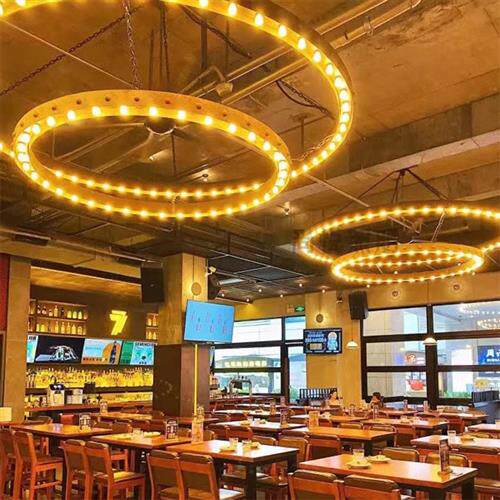 酒吧餐厅造型环形吊灯超市商场装饰灯网红清吧工业风大圆调光灯具