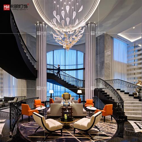 豪华酒店大厅水晶吊灯创意酒店别墅复式楼电梯间挑空叶子装饰吊灯