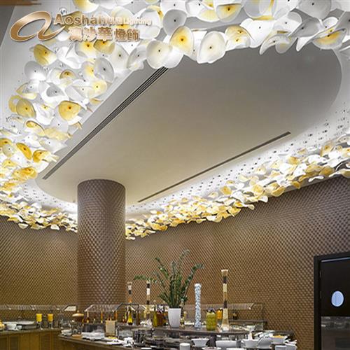 琉璃荷叶盘大吊灯吹制飞碟艺术吊灯会客厅大会议厅用大吸顶吊灯