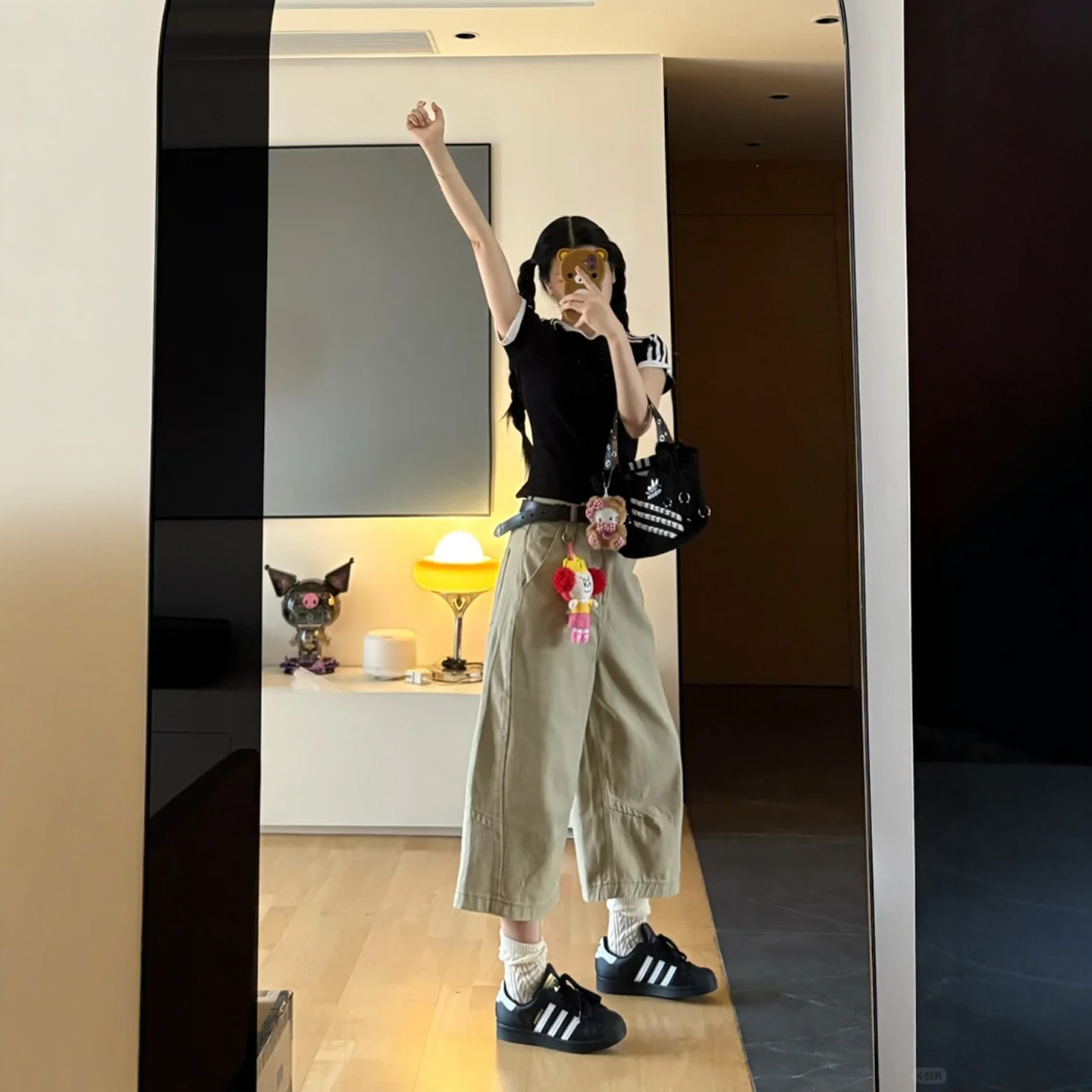 卡其色七分牛仔裤女2025夏季新款大码胖mm高腰宽松显瘦直筒阔腿裤
