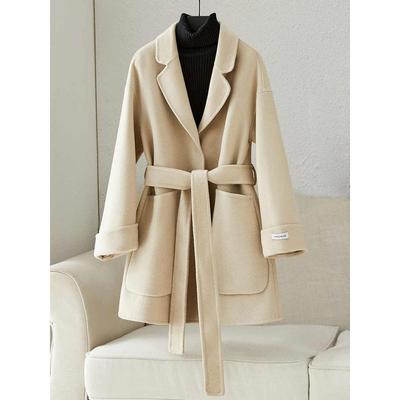 加厚大衣女短款小个子2024秋冬新款零羊毛呢外套高端系带外套