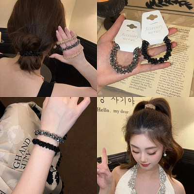 韩国水钻轻奢头绳碎碎冰高级感水晶发圈名媛发绳手链两用时尚发饰
