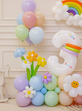 网红数字生日气球花朵立柱男孩女孩儿童宝宝周岁派对布置场景装饰