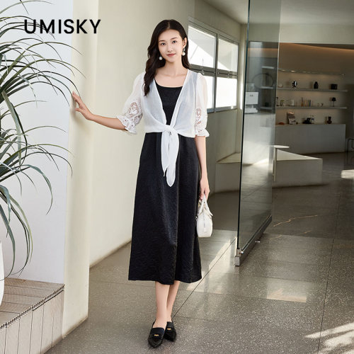 umisky优美世界专柜同款夏时尚显瘦防晒罩衫两件套连衣裙SM1D1001